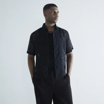 Black Short Sleeve Burnout Boxy Shirt sold by River Island