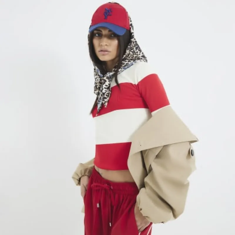 Red Long Sleeve Stripe Knit Top sold by River Island