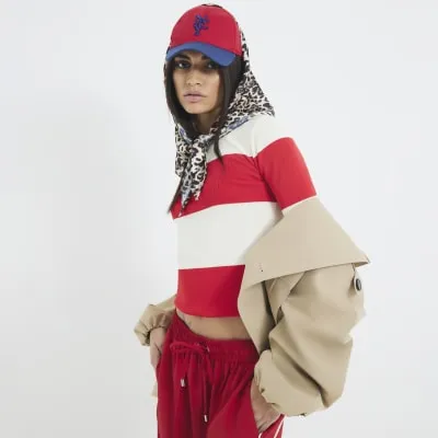 Red Long Sleeve Stripe Knit Top sold by River Island