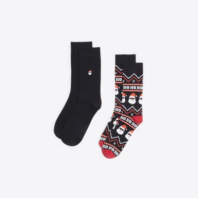 Black 2pk Santa Socks sold by River Island