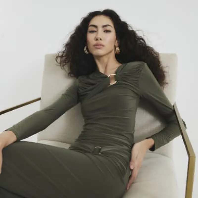 Khaki Long Sleeve Ring Detail Top sold by River Island