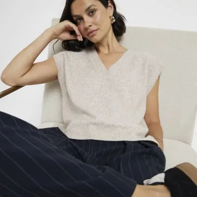 Beige Oversized Knit Tank Top sold by River Island