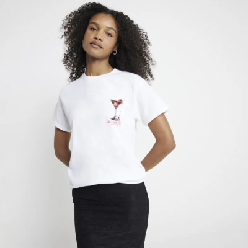 White Martini Print Boyfriend T-shirt sold by River Island