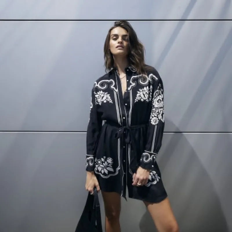 Black Western Border Mini Shirt Dress sold by River Island