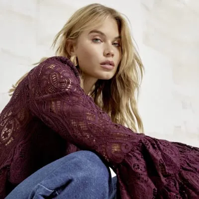 Red Lace Frill Sleeves Blouse sold by River Island