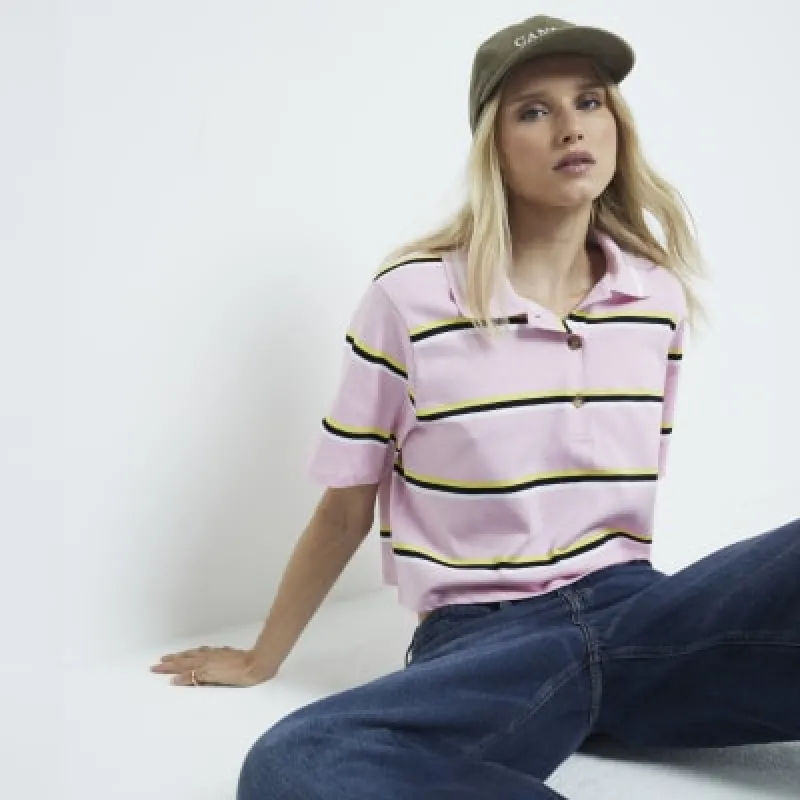 Pink Stripe Rugby T-shirt sold by River Island