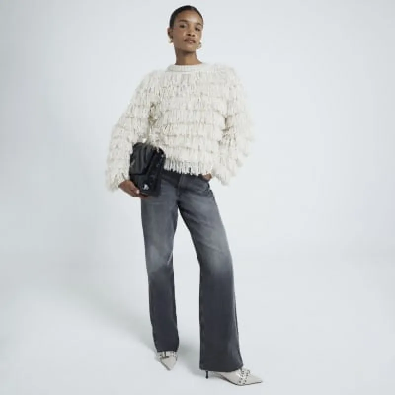 Cream Fringe Knit Jumper sold by River Island