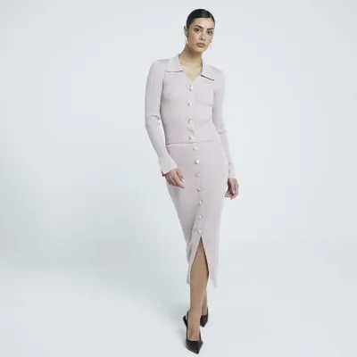 Beige knit button detail polo top sold by River Island