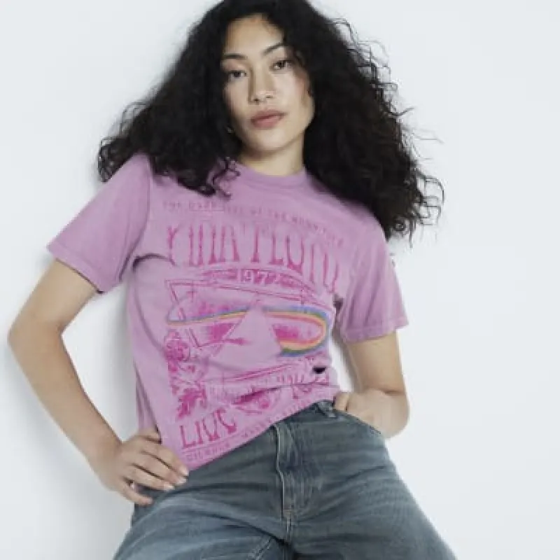 Pink Graphic Pink Floyd Boyfriend T-shirt sold by River Island