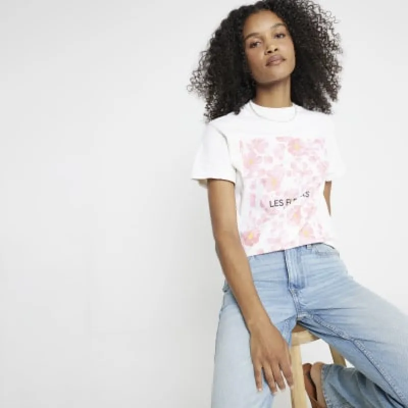 Cream Floral Graphic Boyfriend t-shirt sold by River Island