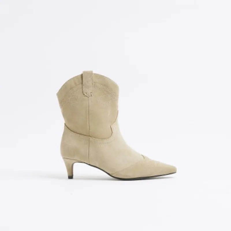 Beige Suede Kitten Heeled Western Boots sold by River Island