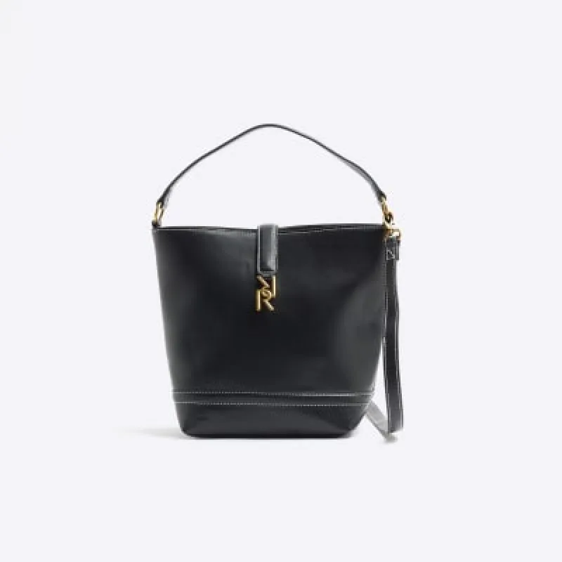 Black RI hardware bucket cross body bag sold by River Island