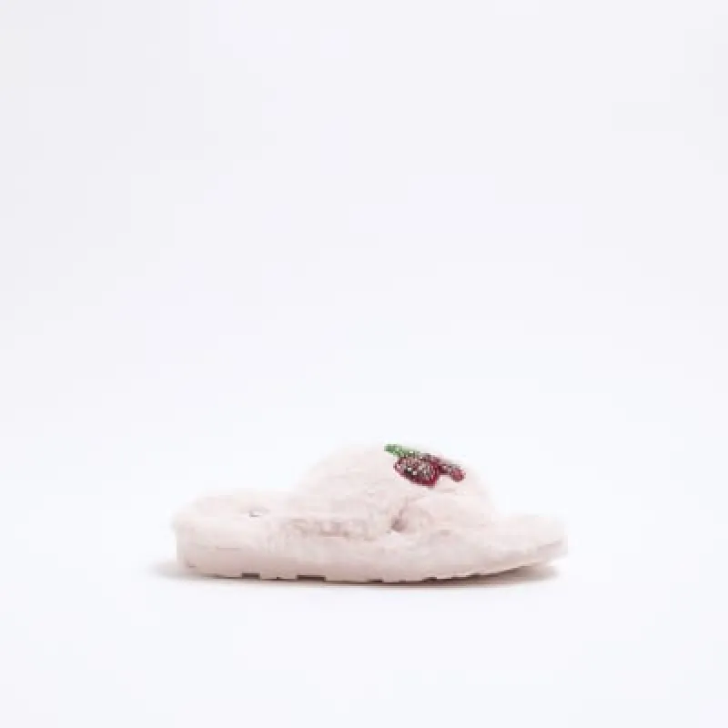 Pink Cherry Strap Slippers sold by River Island