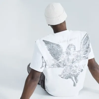 Beige Regular Fit Angelus Print T-Shirt sold by River Island