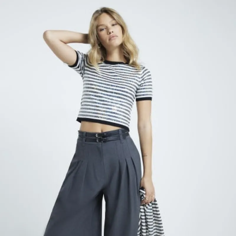 White sequin stripe t-shirt sold by River Island