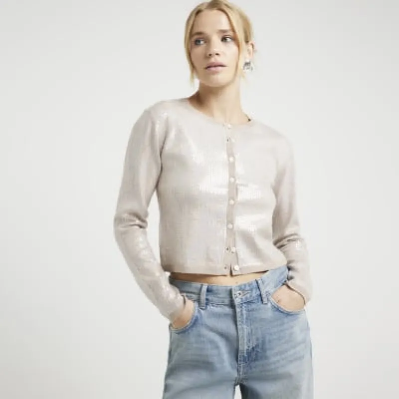 Beige Sequin Cardigan sold by River Island