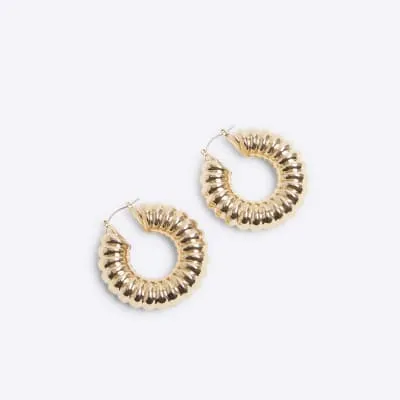 Gold Chunky Hoop Earrings sold by River Island