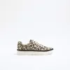 Beige canvas leopard print lace up trainers sold by River Island