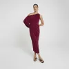 Red plisse asymmetric bodycon midi dress sold by River Island