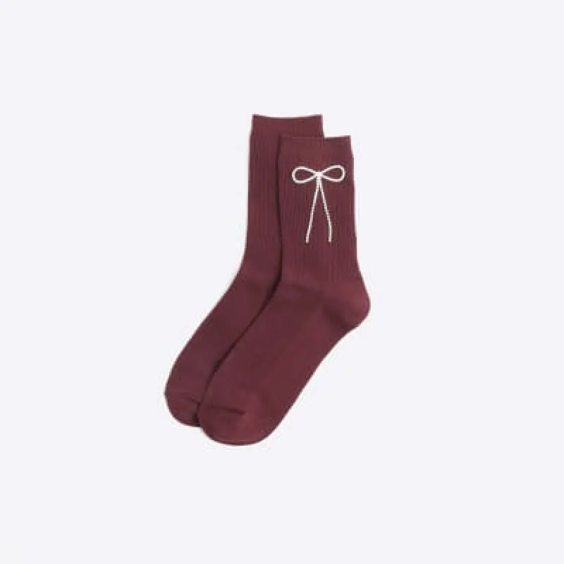 Red ribbed bow detail socks sold by River Island