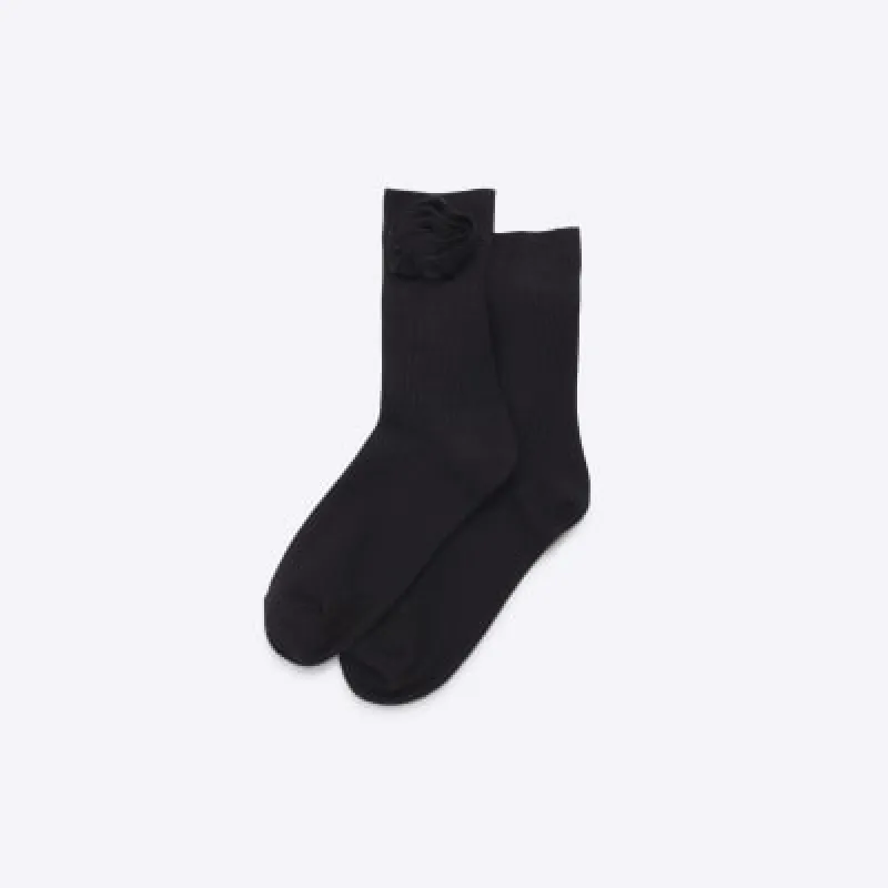 Black Flower Knit Socks sold by River Island