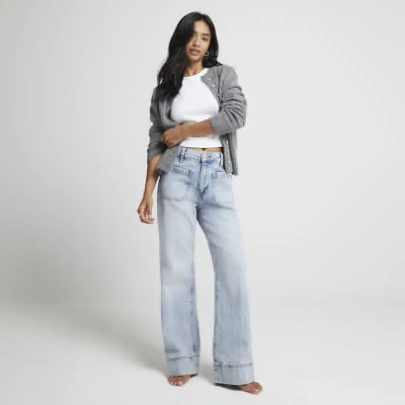 Petite Blue High Waisted Wide Leg Jeans made by River Island