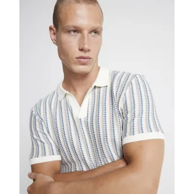 Blue Regular fit crochet open neck polo sold by River Island