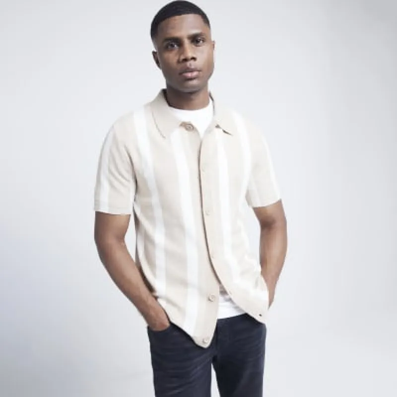 Stone Regular Fit Boucle Stripe Shirt sold by River Island