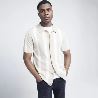 Stone Regular Fit Boucle Stripe Shirt sold by River Island