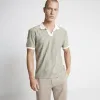 Khaki Regular fit crochet open neck polo sold by River Island