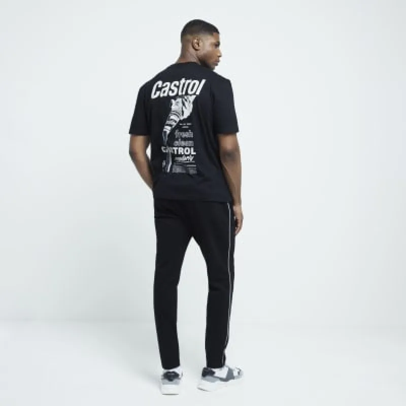 Black Regular Fit Castrol Graphic T-Shirt sold by River Island