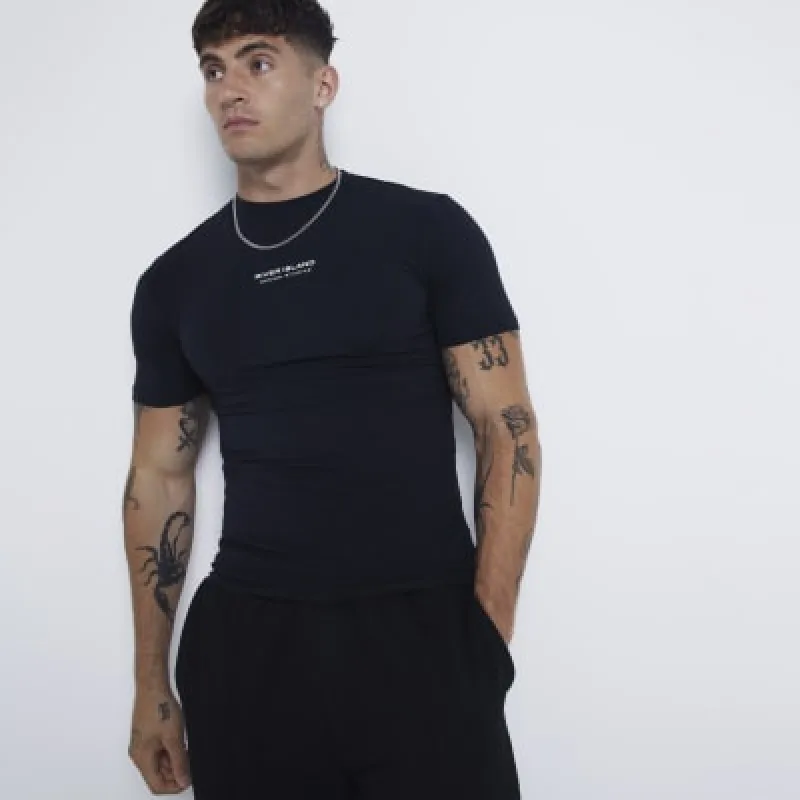 Black Muscle Fit Carrier T-Shirt sold by River Island