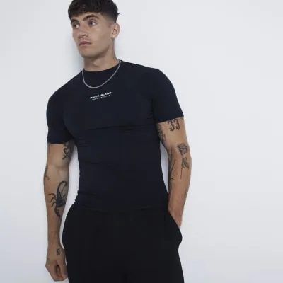 Black Muscle Fit Carrier T-Shirt sold by River Island