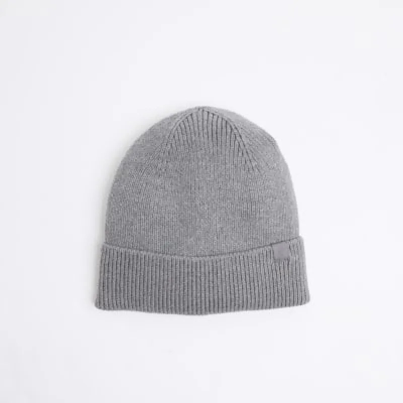 Grey Ribbed Knitted Beanie sold by River Island