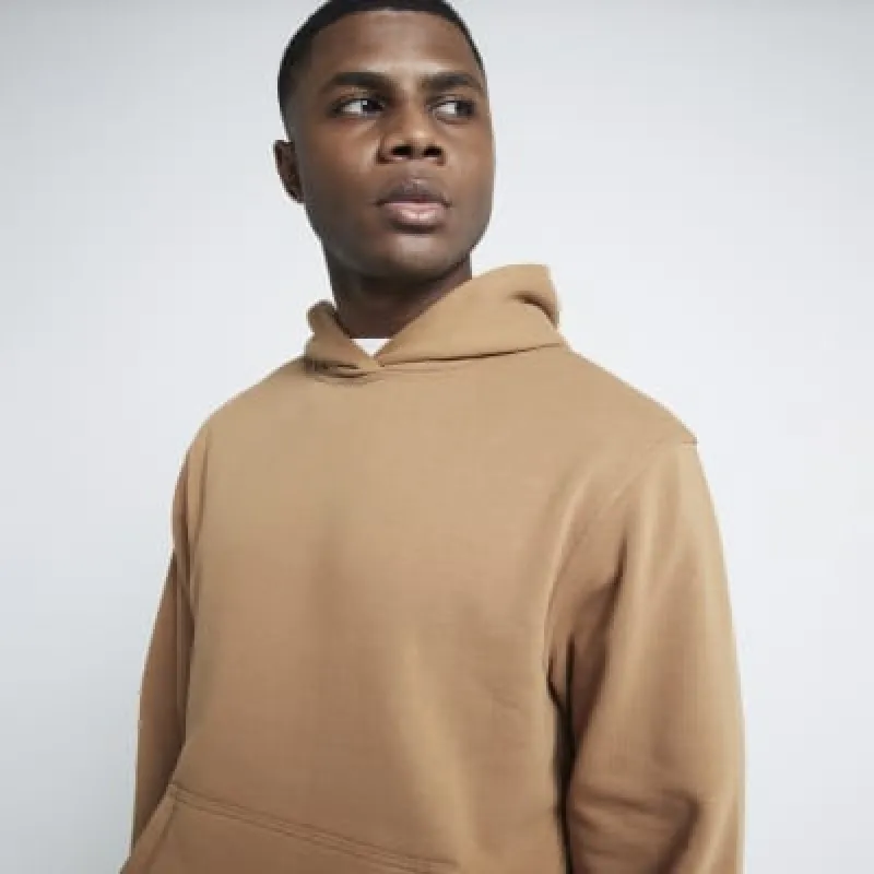 Brown regular fit essential hoodie sold by River Island