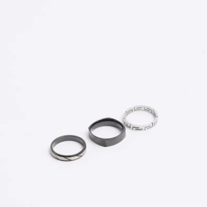 3PK black textured rings sold by River Island