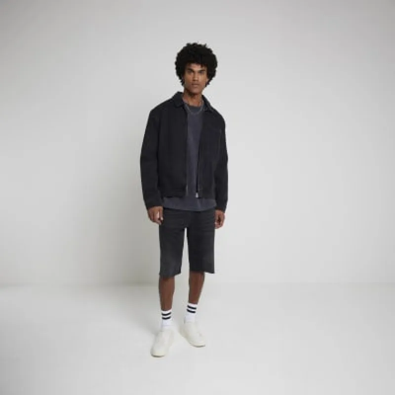 Black loose fit denim jorts sold by River Island