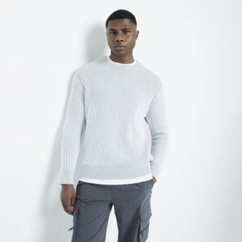 Grey slim fit plaited crew neck jumper sold by River Island