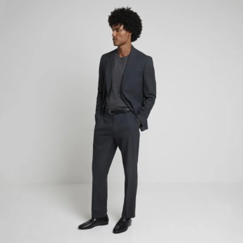 Grey dark slim fit suit trousers sold by River Island