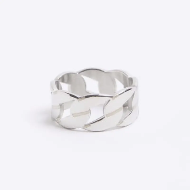 Silver stainless steel chain link ring sold by River Island