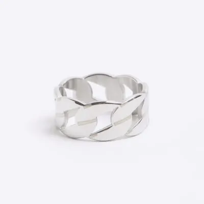 Silver stainless steel chain link ring sold by River Island