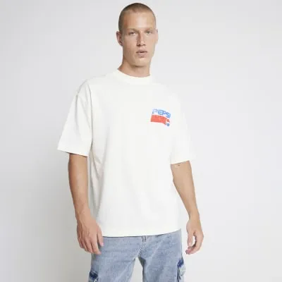 Beige oversized fit Pepsi graphic t-shirt sold by River Island