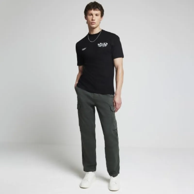 Black regular fit floral embroidered t-shirt sold by River Island