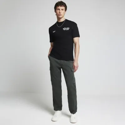Black regular fit floral embroidered t-shirt sold by River Island