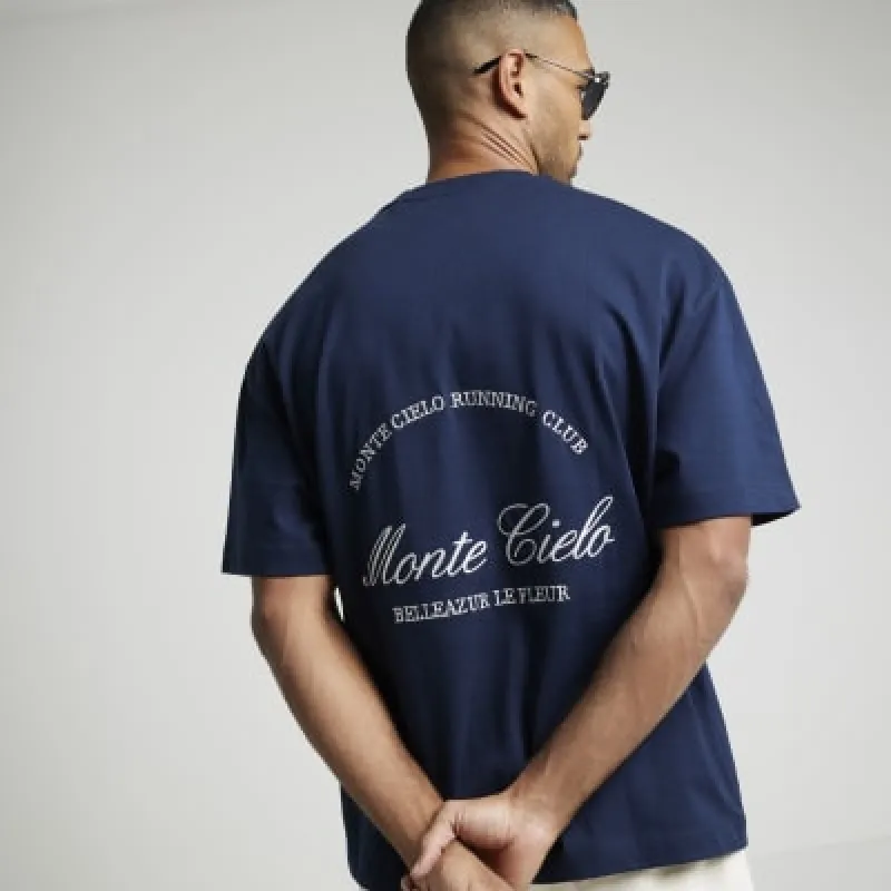 Navy oversized Monte Cielo graphic t-shirt made by River Island