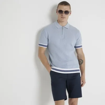 Blue slim fit knitted polo shirt sold by River Island