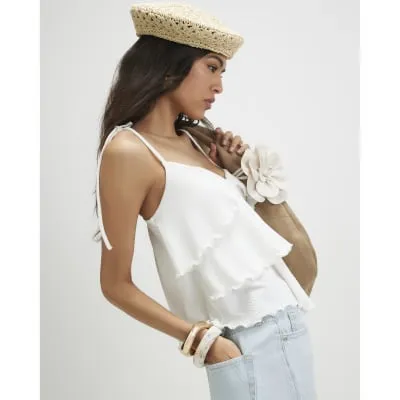 River Island Womens White Rib Ruffle Cami Top sold by River Island
