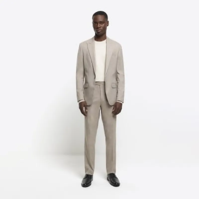Beige slim fit wool blend suit trousers sold by River Island