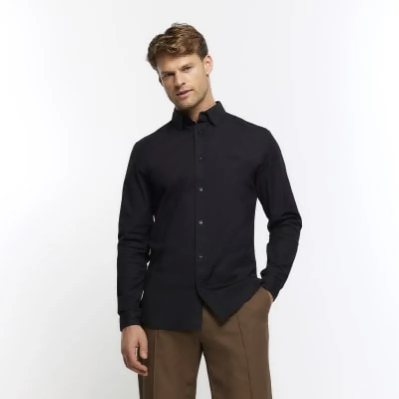 Black Muscle Fit Oxford Smart Shirt sold by River Island