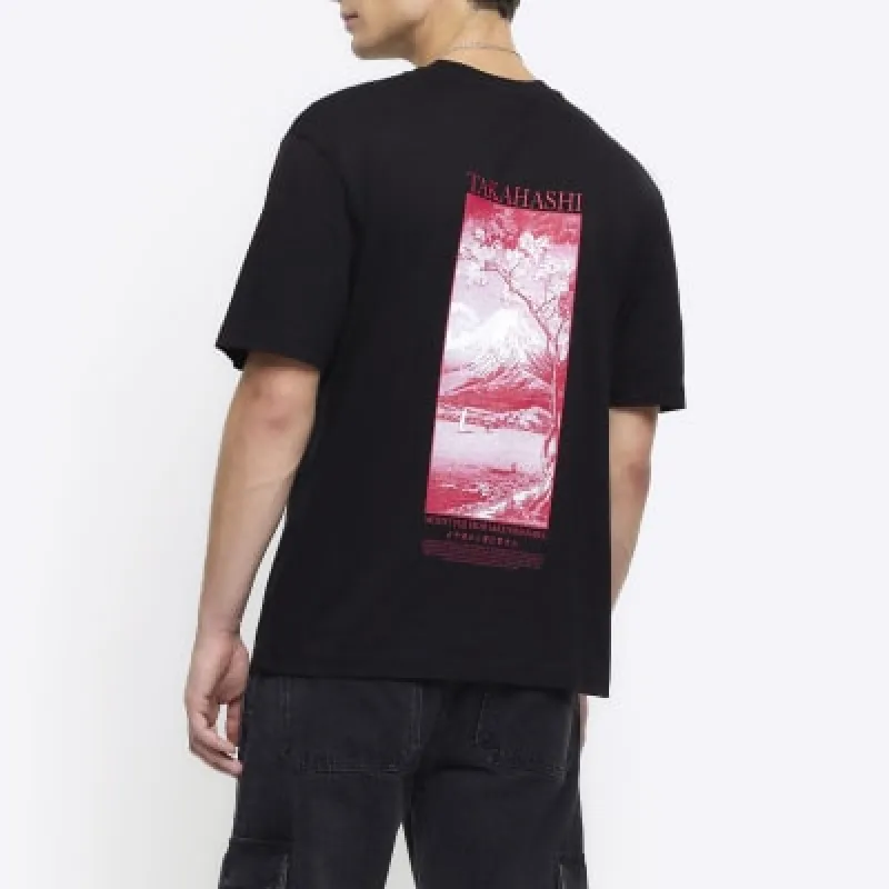 Black regular fit graphic back print t-shirt sold by River Island